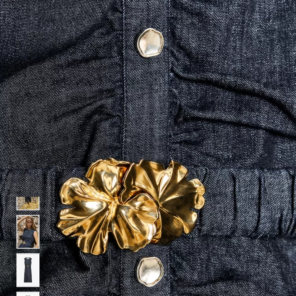 Zara Dark Blue Denim Midi Dress with Gold Accents - Picture 4 of 16
